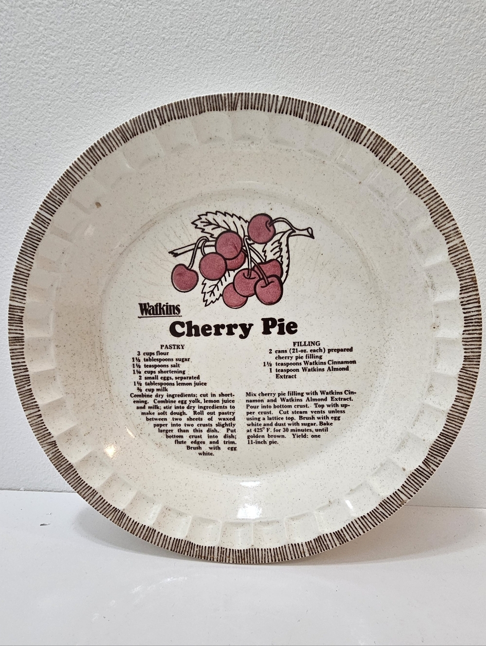 Watkins Cherry Pie Recipe Baking Plate